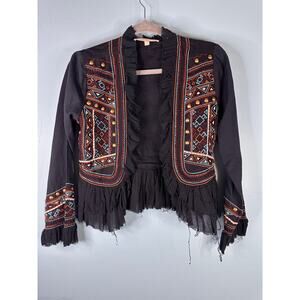 Anthropologie Love Sam beaded cotton gypsy bolero jacket embroidery studs Small